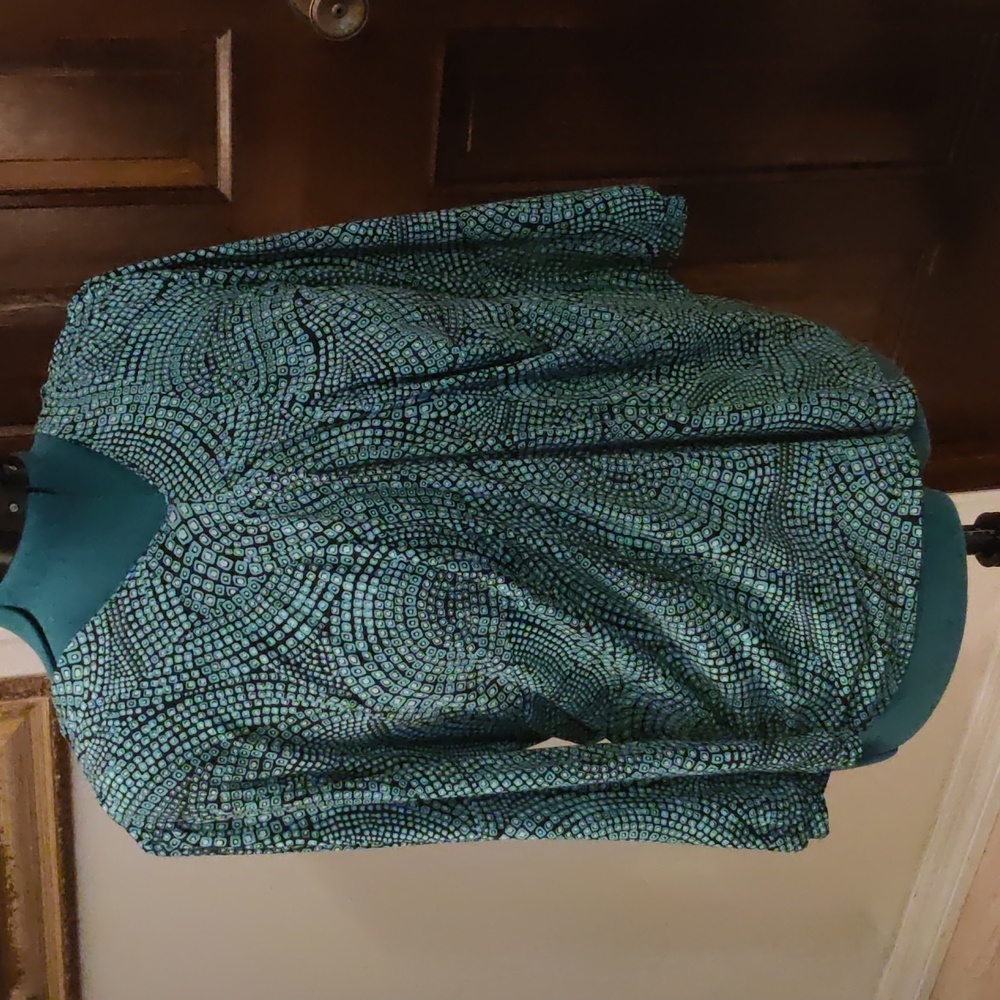 Teal and black design long sleeve blouse